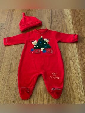 Koala baby 1st Christmas Red Velour Holiday Matching Set - Infant Romper & Hat